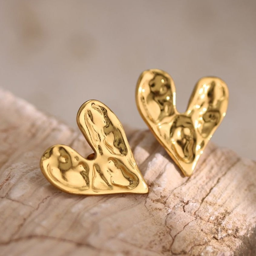 Aretes corazones textura  - acero inoxidable