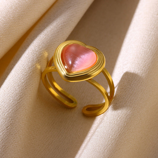 Anillo ajustable de corazón rosa - acero inoxidable