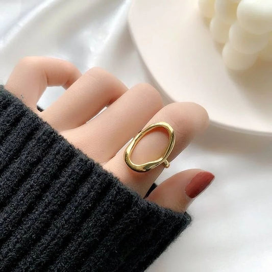Anillo ajustable ovalado dorado/ Acero inoxidable