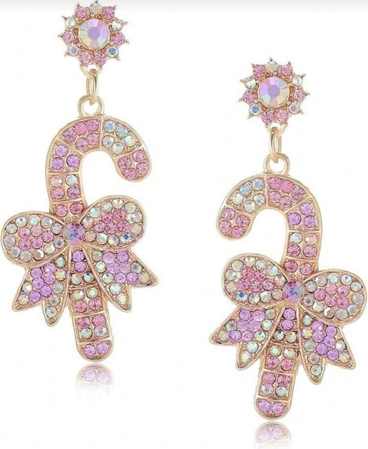 Bastones navideños con pedrería rosa