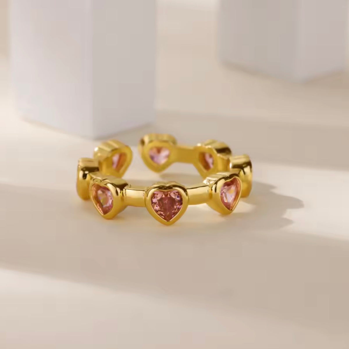 Anillo ajustable corazones rosa - acero inoxidable