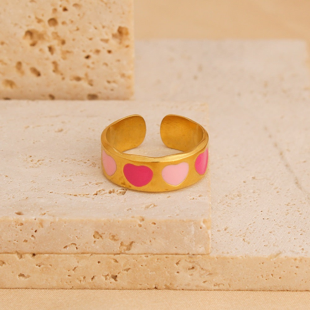 Anillo ajustable corazones rosas- acero inoxidable
