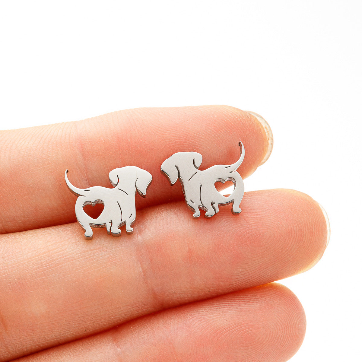 Aretes de perritos plateados - acero inoxidable