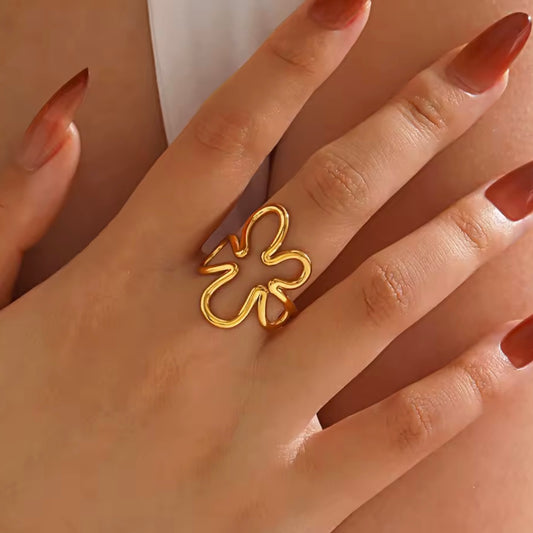 Anillo ajustable flor - acero inoxidable