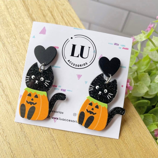 Aretes gatitos calabaza