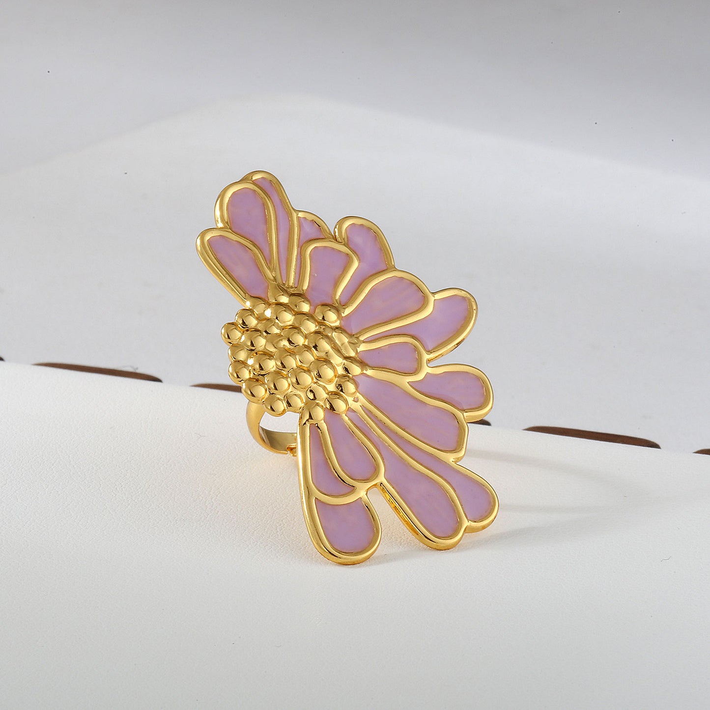 Anillo ajustable chunky mediaflor lila-acero inoxidable