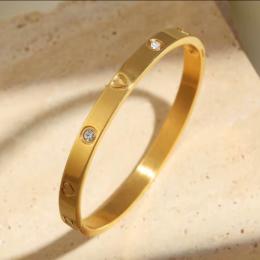 Pulsera corazón y pedrería acero inoxidable - dorada