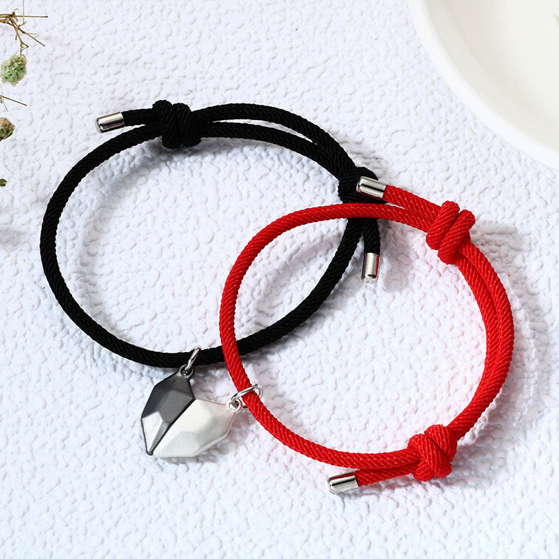 Pulsera roja y negra para parejas con corazón de imán - (incluye 2 pulseras)