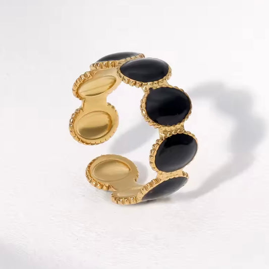 Anillo ajustable dorado y negro- acero inoxidable