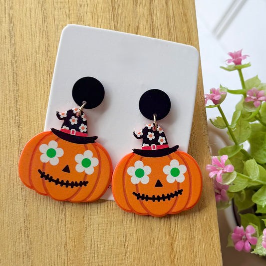 Aretes calabazas con sombrero y flores