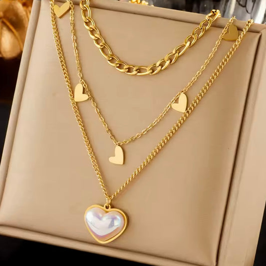 Collar en capas de corazones - acero inoxidable