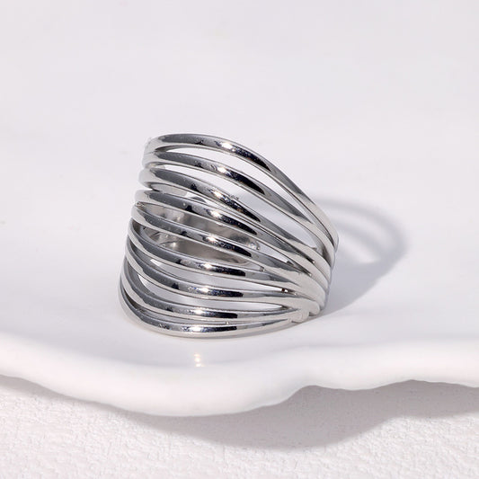 Anillo ajustable líneas plateadas- acero inoxidable