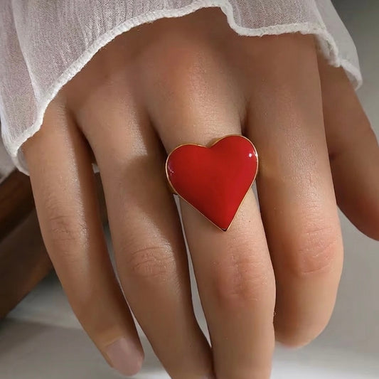 Anillo ajustable corazón rojo - acero inoxidable