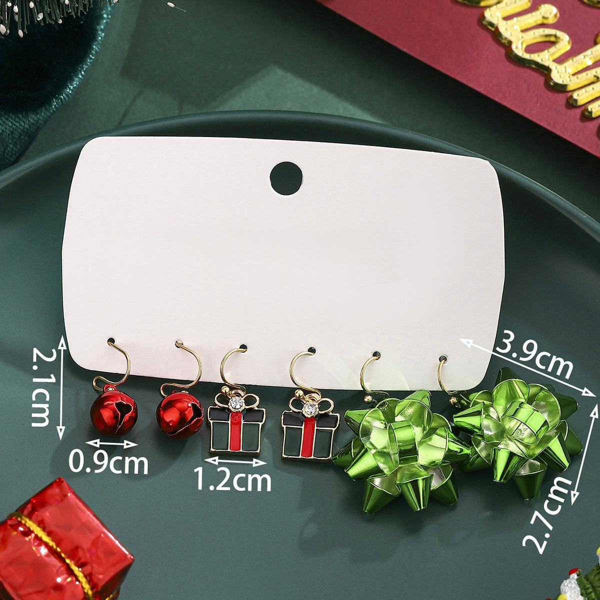 Set de 3 pares de aretes navideños