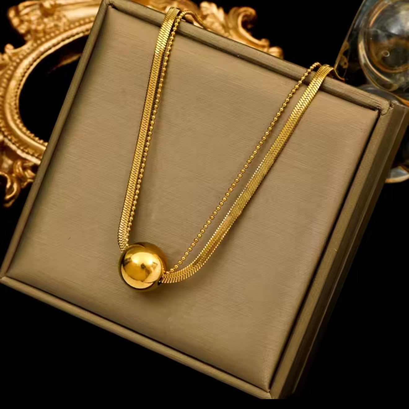 Collar 2 capas con esfera - acero inoxidable