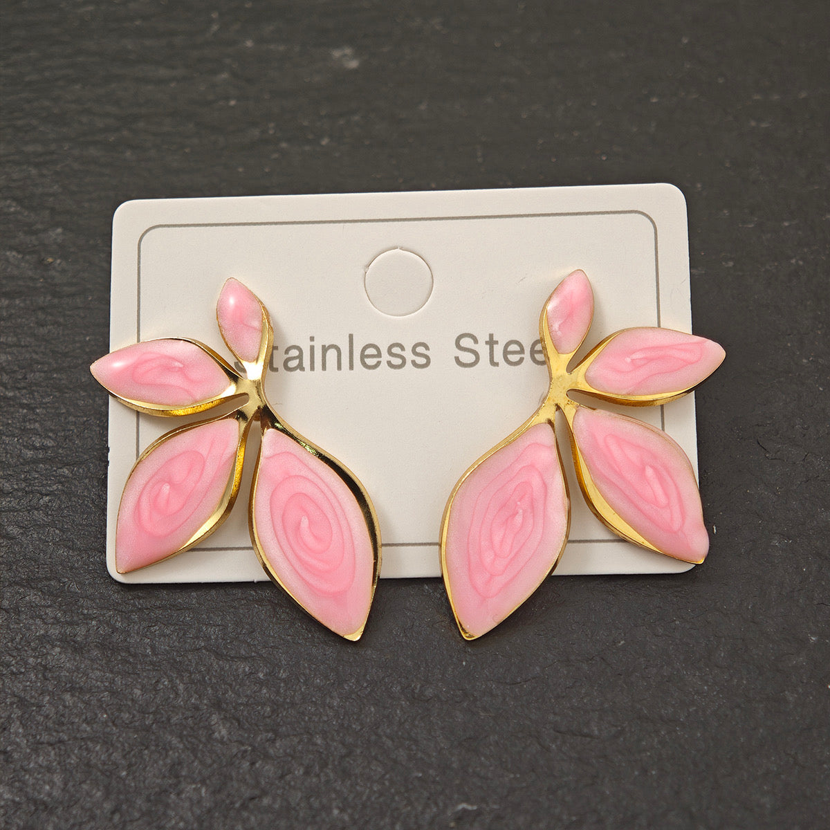Aretes hojitas rosadas - acero inoxidable