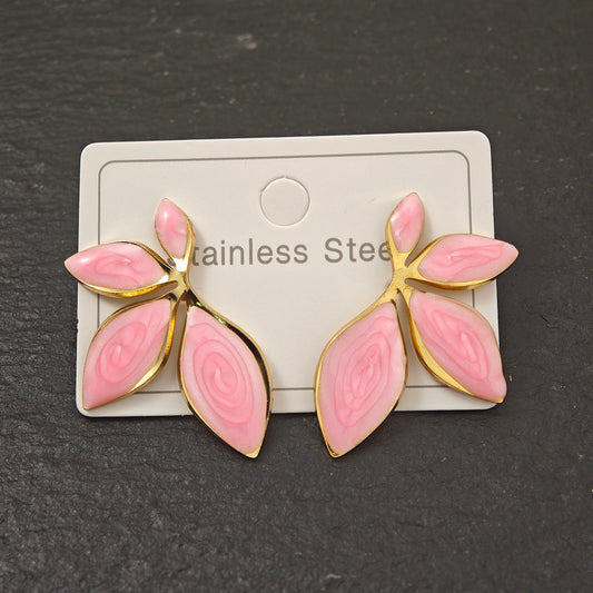 Aretes hojitas rosadas - acero inoxidable