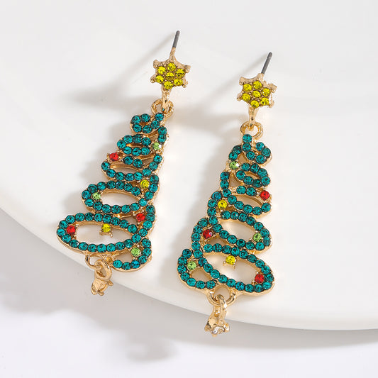 Aretes de arbolito navideño con pedrería