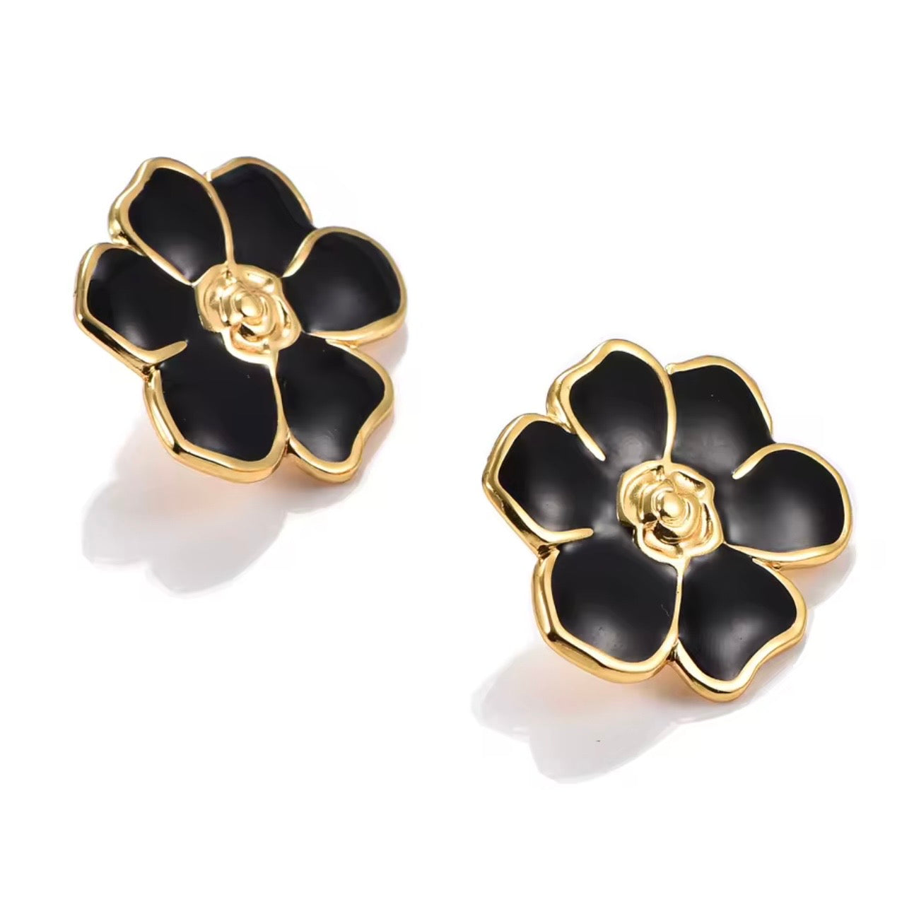 Aretes flores negras- acero inoxidable