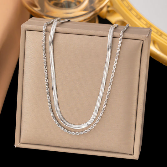 Collar 2 en 1 plateado- acero inoxidable