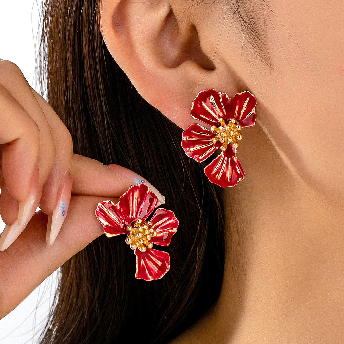 Aretes flores rojas - acero inoxidable