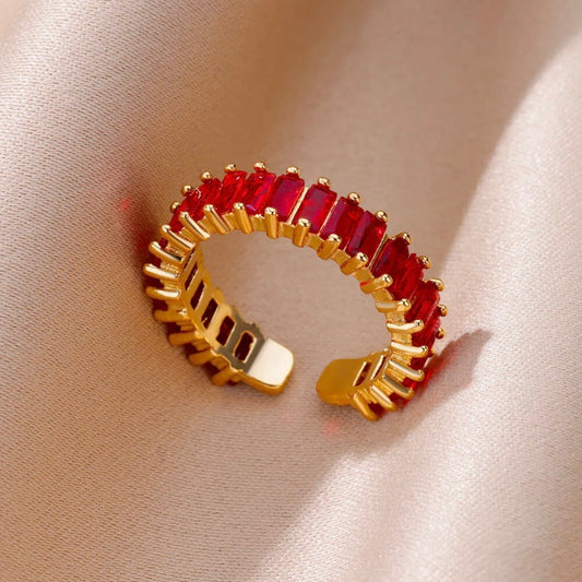 Anillo ajustable rojo- chapa de oro