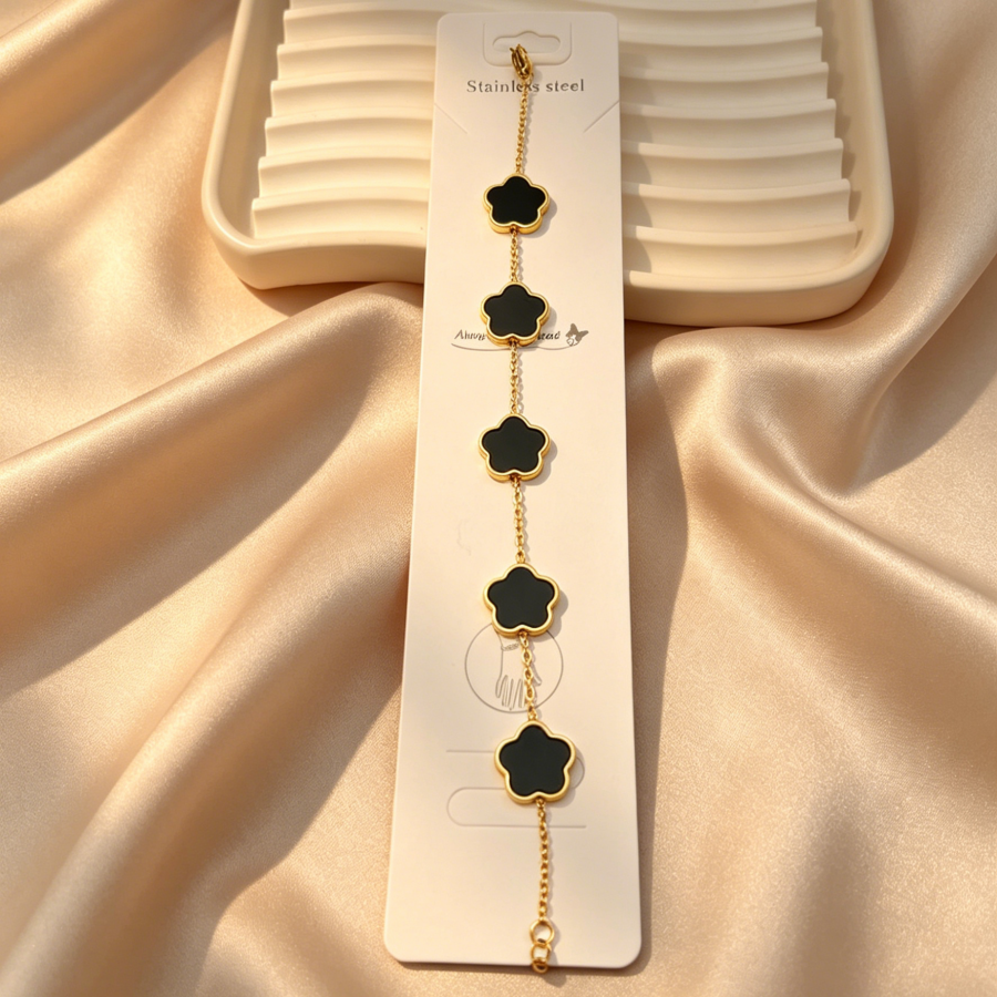 Pulsera flores negras - acero inoxidable