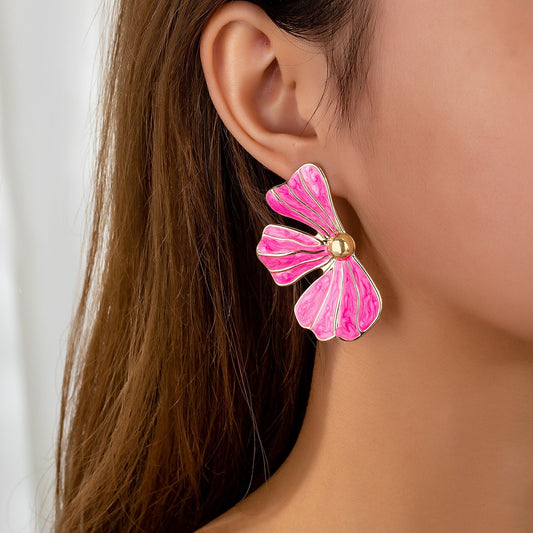 Aretes abanico flores rosadas