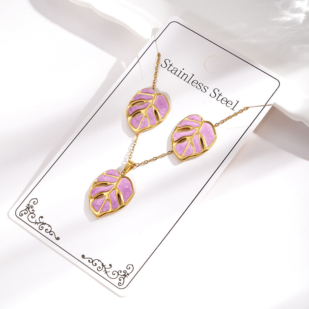 Set de collar + aretes lilas - acero inoxidable