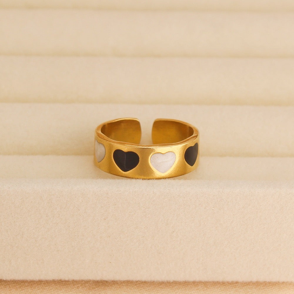 Anillo ajustable corazones byn- acero inoxidable