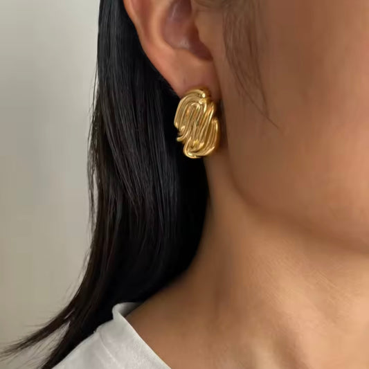 Aretes ovalados dorados - Acero inoxidable
