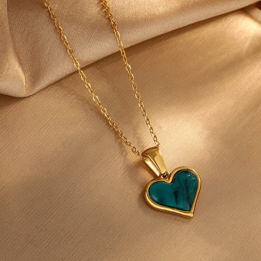 Collar corazón azul  - acero inoxidable dorado