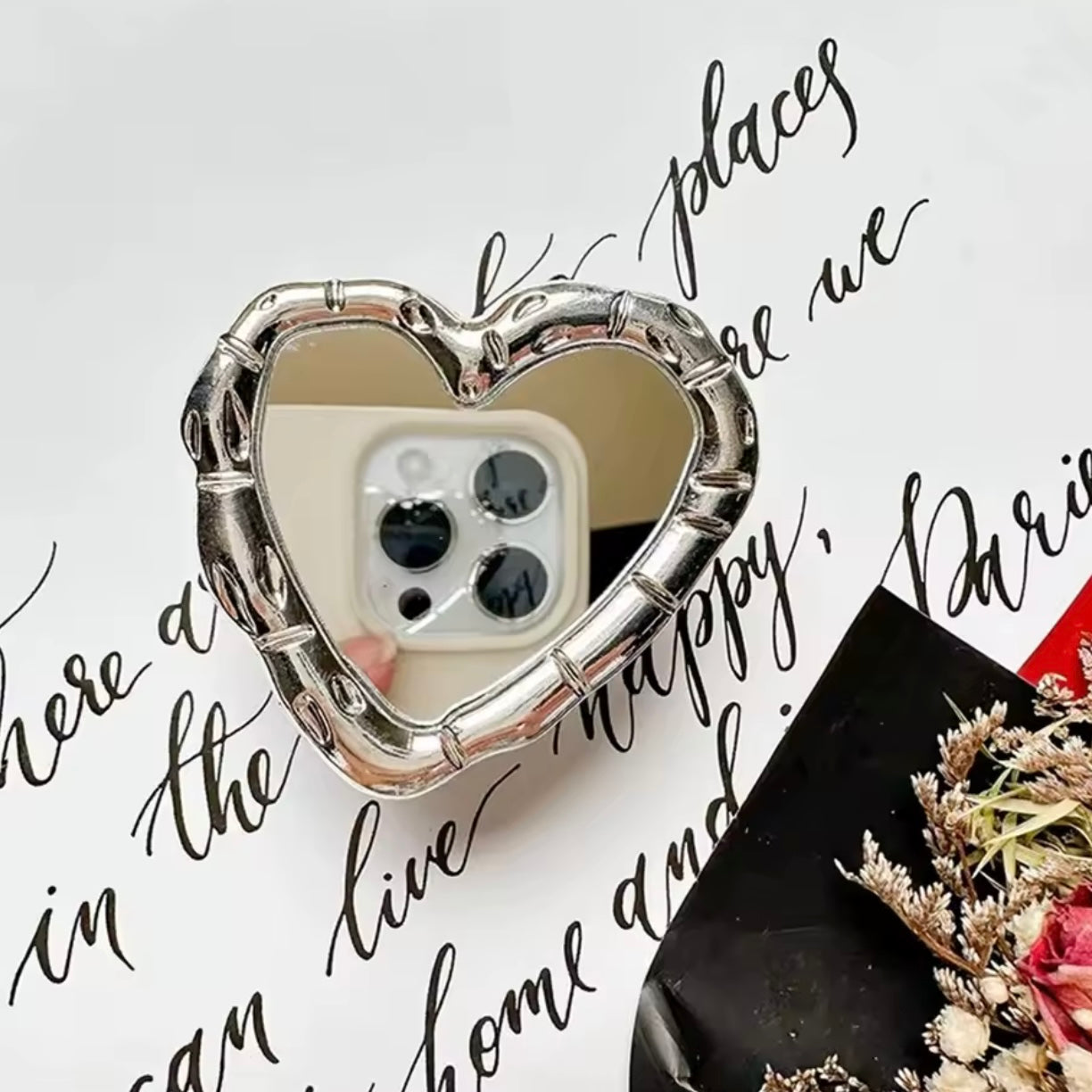 Popsocket- soporte de agarre para teléfono. Corazón con espejo