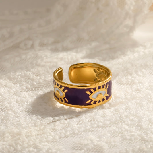 Anillo ajustable ojitos (púrpura) - acero inoxidable