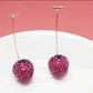 Aretes de fresas con pedrería- rosa fuerte