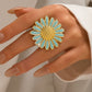 Anillo ajustable chunky flor azul -acero inoxidable