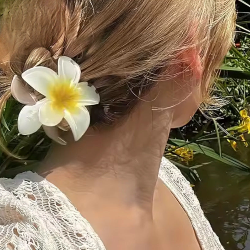 Pinza de flor blanca y amarilla