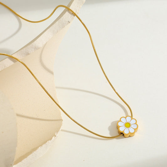 Collar flor blanca  - acero inoxidable