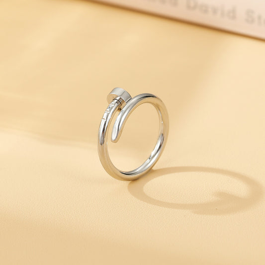 Anillo tornillo plateado talla 6 - acero inoxidable