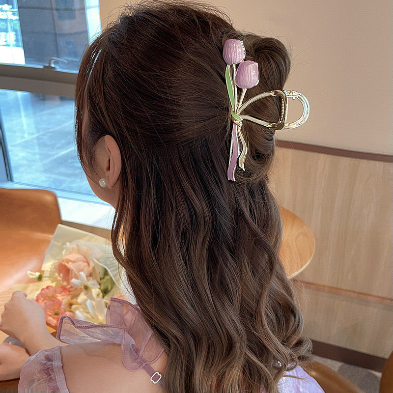 Pinza para cabello - tulipanes lilas