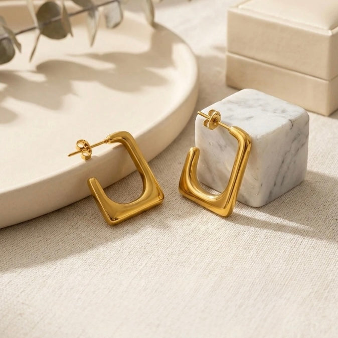 Aretes dorados rectangulares - acero inoxidable