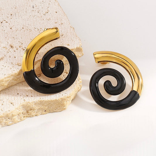 Aretes en espiral negro y dorado - acero inoxidable
