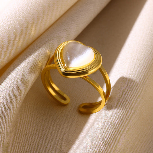 Anillo ajustable de corazón blanco - acero inoxidable