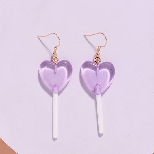 Aretes de paletas de corazones - lila