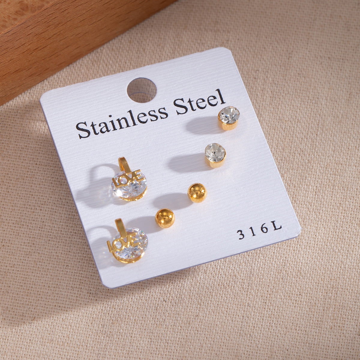 Aretes Love 3 pares- acero inoxidable