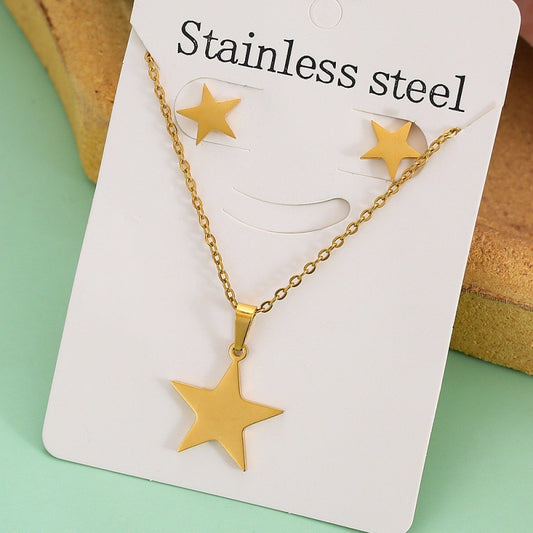 Set de collar + aretes estrellas - acero inoxidable