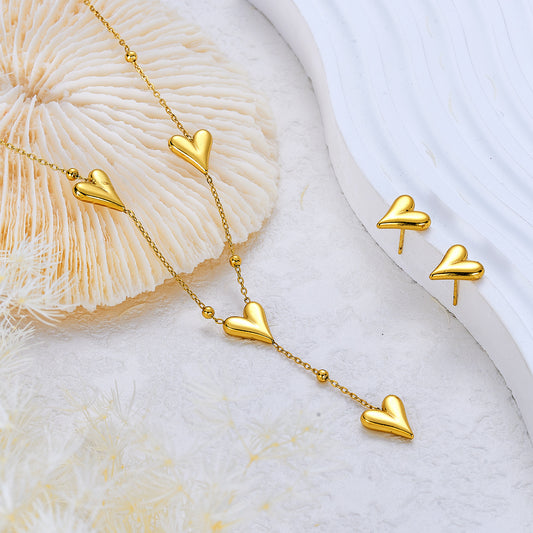 Set de collar+aretes corazones- acero inoxidable
