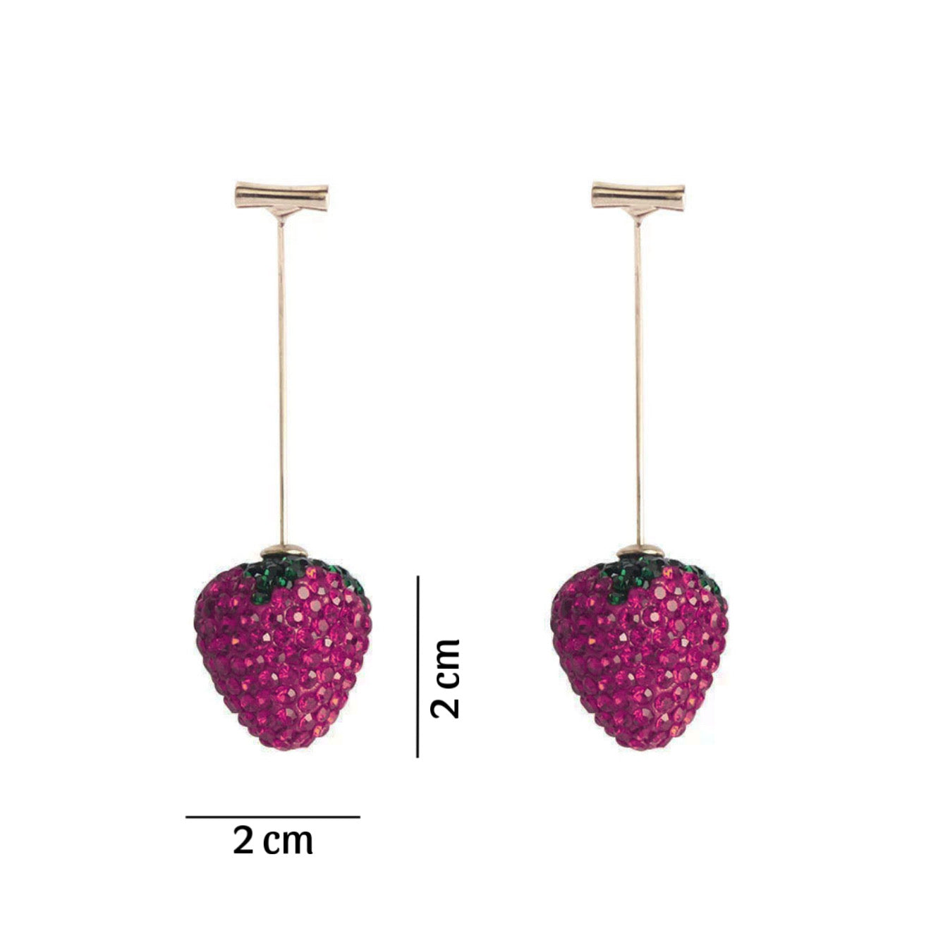 Aretes de fresas con pedrería- rosa fuerte