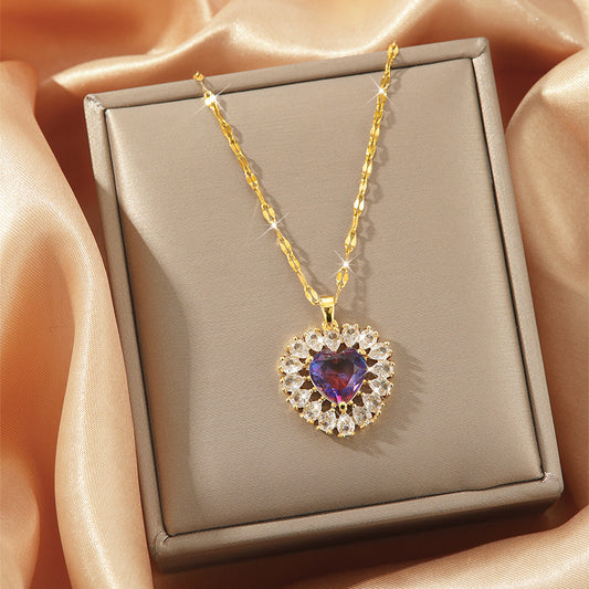 Collar con dije de corazón morado - acero inoxidable