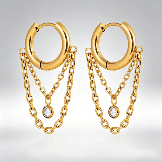 Aretes tipo Huggie con cadena - acero inoxidable